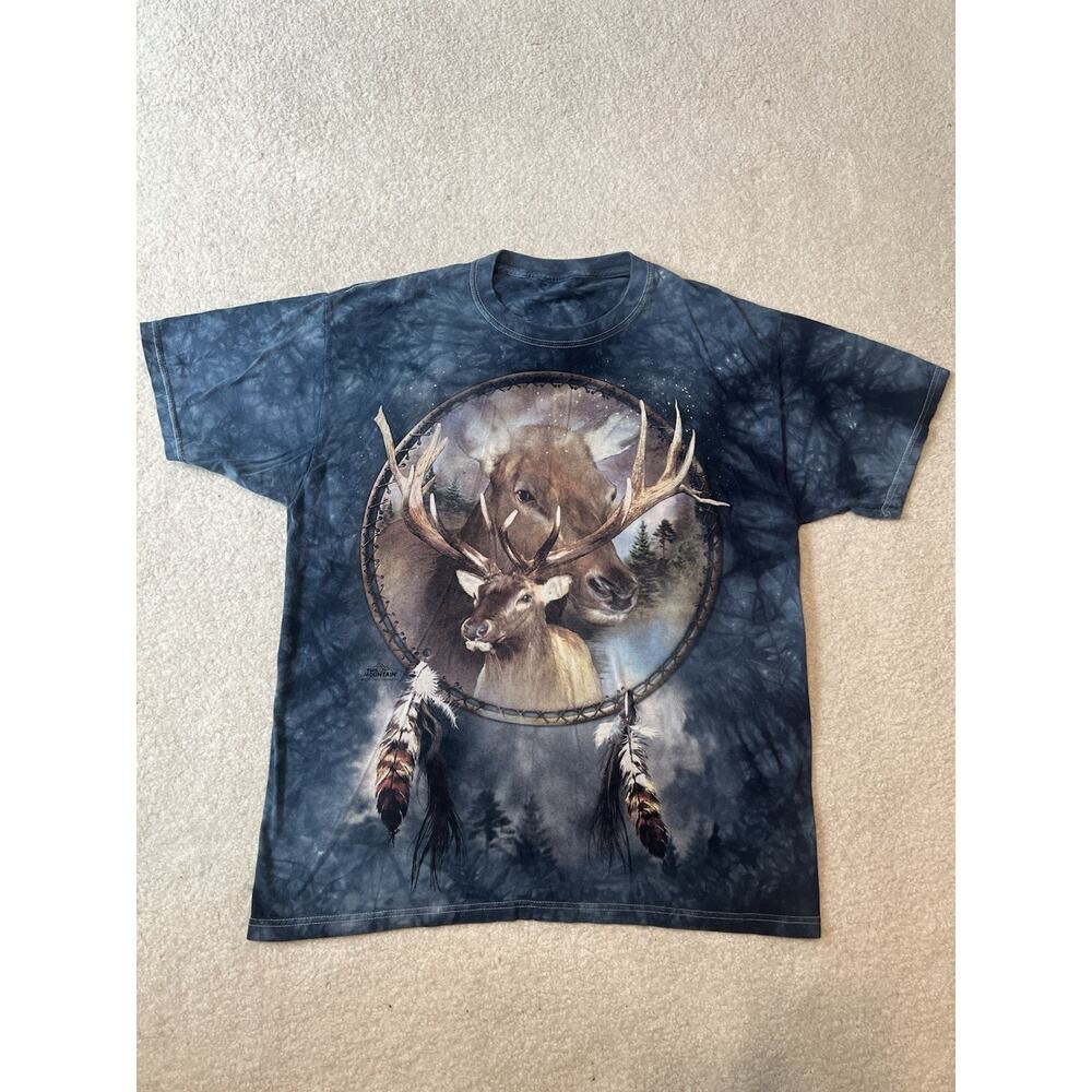 Vintage The Mountain Elk T Shirt Blue Tie Dye Large Deer Wildlife Graphic Tee